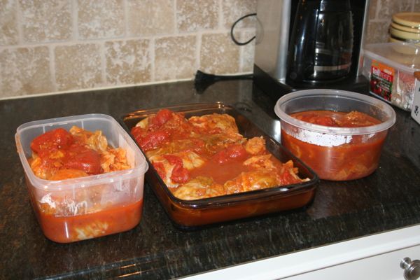 fresh homemade stuffed cabbage rolls ready for storage in the freezer
